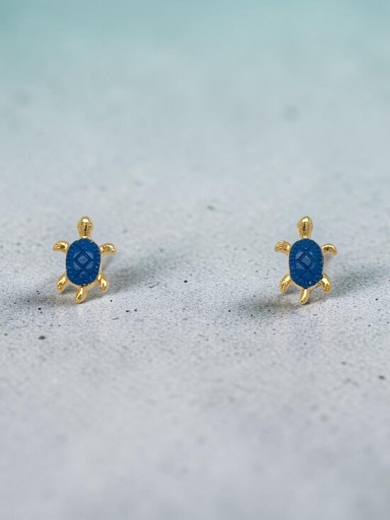 Jewelry - Blue Enamel Turtle Stud Earrings